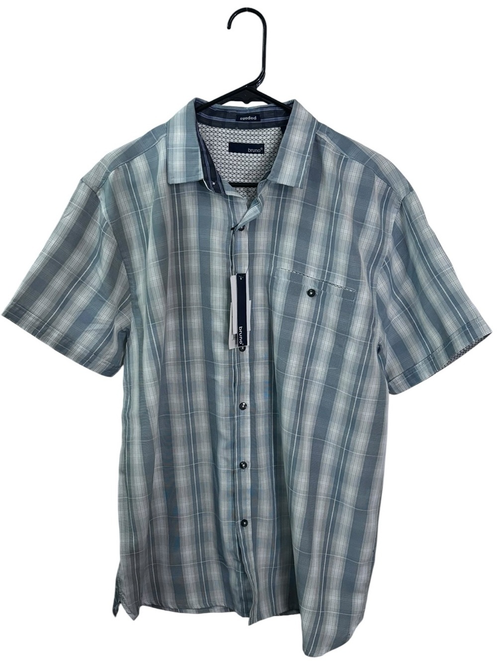 Bruno Short-Sleeve Sueded Plaid Button-Down Shirt in Light Blue Gray | Size L
